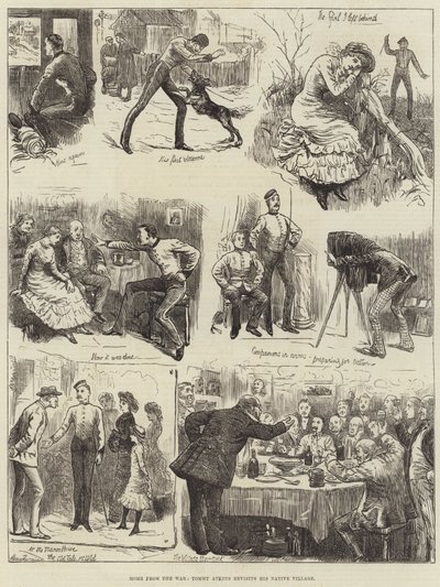 Ritorno dalla guerra, Tommy Atkins visita il suo villaggio natale da Harry Furniss