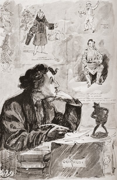 Memorie di Grimaldi. Illustrazione di Harry Furniss per il romanzo di Charles Dickens Memoirs of Joseph Grimaldi, dalla The Testimonial Edition pubblicata nel 1910. da Harry Furniss