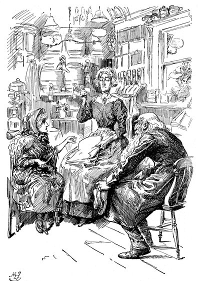 Mr Riah e Miss Wren ai Six Jolly Fellowship Porters, 1912 da Harry Furniss