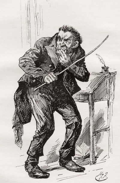 Mr. Squeers. Illustrazione di Harry Furniss per il romanzo di Charles Dickens 