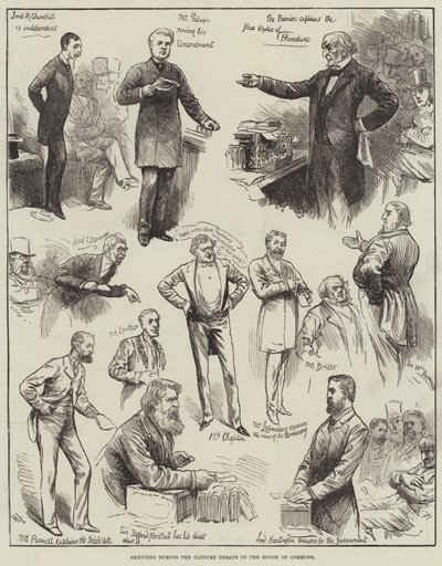 Schizzi durante il dibattito sulla chiusura alla Camera dei Comuni da Harry Furniss