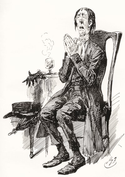 Stiggins. Illustrazione di Harry Furniss per il romanzo di Charles Dickens The Pickwick Papers, dalla The Testimonial Edition, pubblicata nel 1910. da Harry Furniss