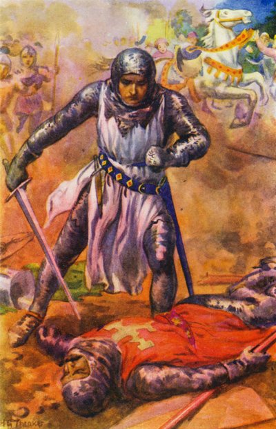 "Dopo una feroce battaglia i Templari furono sconfitti" (litografia a colori) da Harry George Theaker