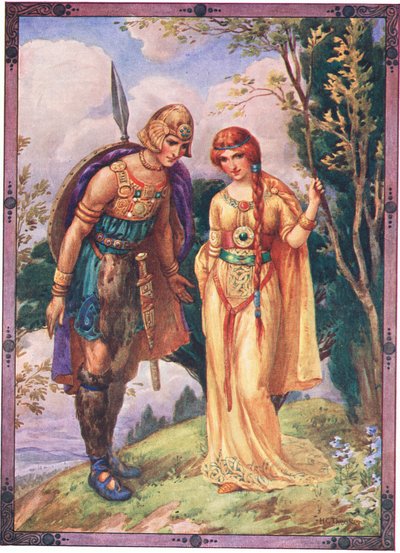 "Dammi il permesso di essere il tuo pretendente" (dal Principe di Dyfed) (litografia a colori) da Harry George Theaker