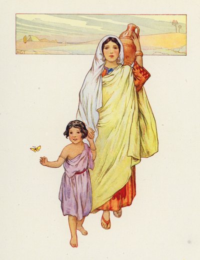 Agar e Ismaele vanno nel deserto (litografia a colori) da Harry George Theaker