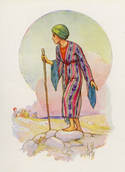 Giacobbe fece a Giuseppe un mantello di molti colori (litografia a colori) da Harry George Theaker