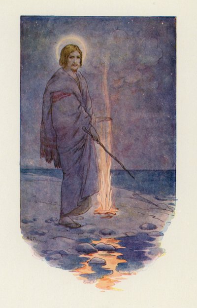 Gesù stava sulla riva (litografia a colori) da Harry George Theaker