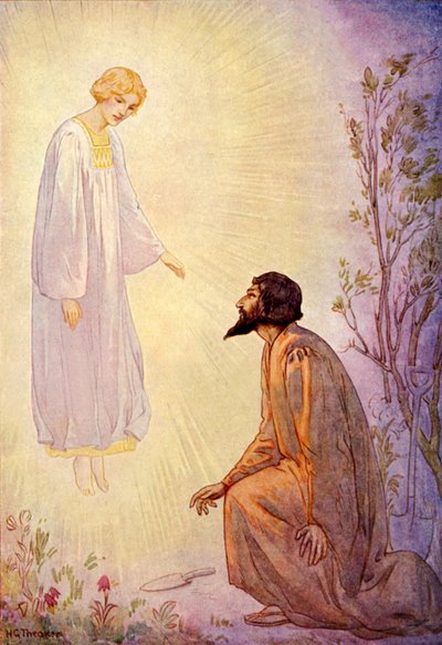 Giuseppe visitato da un bellissimo spirito (litografia a colori) da Harry George Theaker