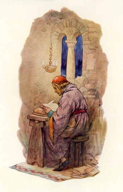 Lettura Merlin (litografia a colori) da Harry George Theaker