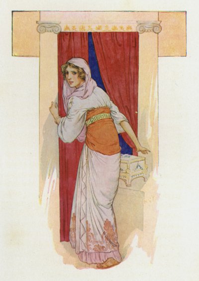 Pandora non poteva più trattenersi (litografia a colori) da Harry George Theaker