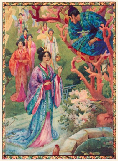 La principessa Perla si rallegrò alla vista del giovane principe (litografia a colori) da Harry George Theaker