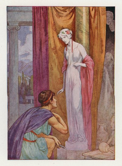 Pigmalione e la scultura (litografia a colori) da Harry George Theaker