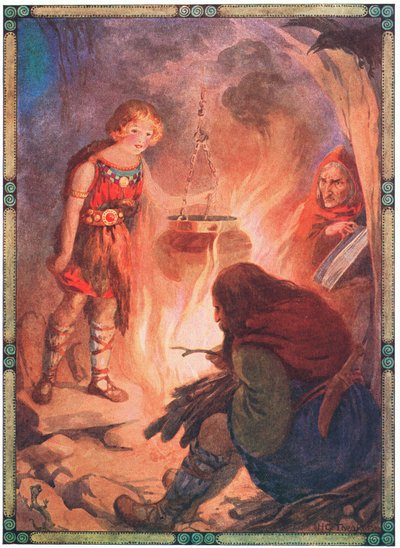 "Trovò tutto come doveva essere" (da Taliesin) (litografia a colori) da Harry George Theaker