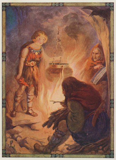 "Trovò tutto come doveva essere", Taliesin (litografia a colori) da Harry George Theaker