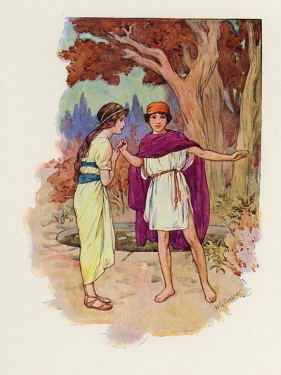 Lei rispondeva: "Sì, sono sicura che tornerà" (litografia a colori). da Harry George Theaker