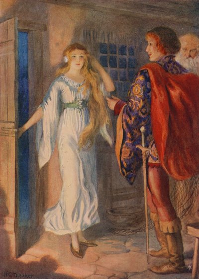 Sir Huldbrand e Undine, da "Undine" (litografia a colori) da Harry George Theaker
