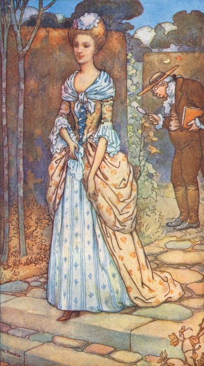 Il re e la dama, leggenda del regno della regina Anna (litografia a colori) da Harry George Theaker