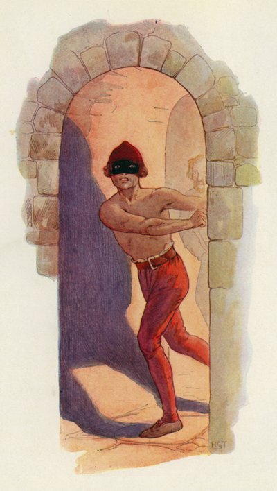 Il primo di loro era nudo dalla vita in su e indossava una maschera nera (litografia a colori). da Harry George Theaker