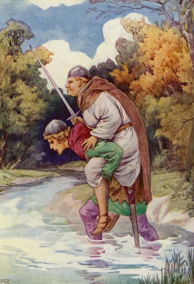 Il frate lo fece grugnire con il suo grande peso (litografia a colori) da Harry George Theaker
