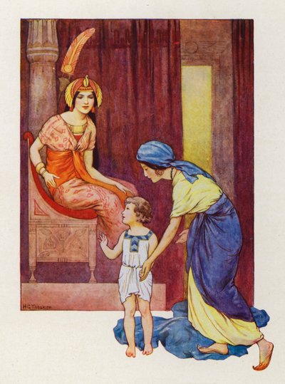 La madre di Mosè lo portò dalla principessa (litografia a colori) da Harry George Theaker