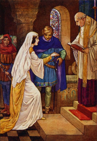 Poi il sacerdote li sposò (litografia a colori) da Harry George Theaker