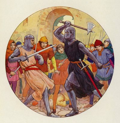 Tre volte Isambart ha spinto, e tre volte la spinta è stata ampia (litografia a colori) da Harry George Theaker