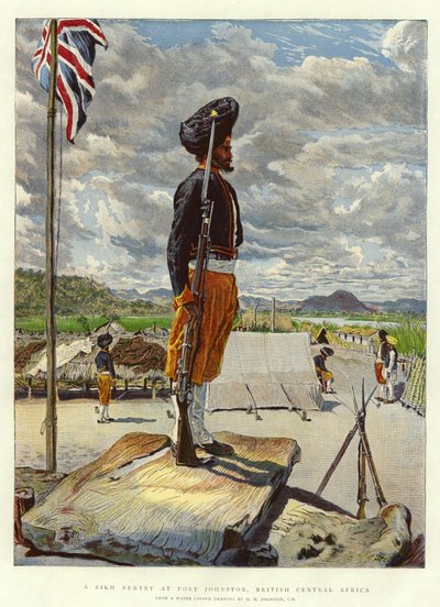 Una sentinella Sikh a Fort Johnston, Africa Centrale Britannica da Harry Hamilton Johnston