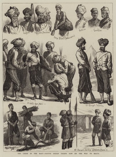 La Crisi in Oriente, Truppe Indiane Native in viaggio verso Malta da Harry Hamilton Johnston