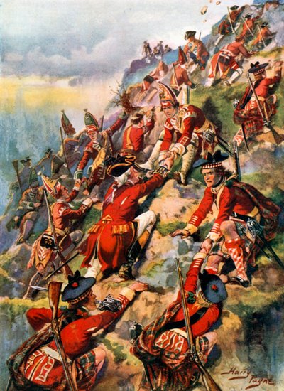 Scalare le alture di Abramo. Battaglia di Quebec (litografia a colori) da Harry Payne