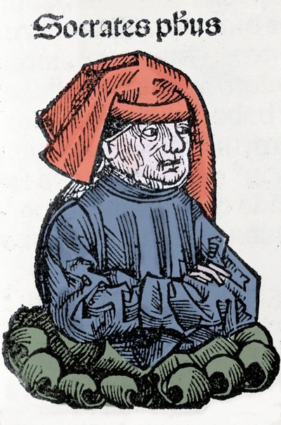 Ritratto di Socrate (470-399 a.C.), filosofo greco. Xilografia delle 