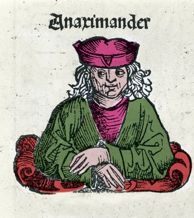 Rappresentazione di Anassimandro di Mileto (610 - 547 a.C.), filosofo, matematico e astronomo greco. Xilografia delle "Cronache di Norimberga" di Hartmann Schedel da Hartmann Schedel