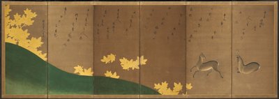 Cervo con aceri, 1605-10 circa (schermo pieghevole a sei pannelli: inchiostro, colore e oro su carta) da Hasagawa & Sodon Tetsuzan (1531 1617) (attr.) Tohaku