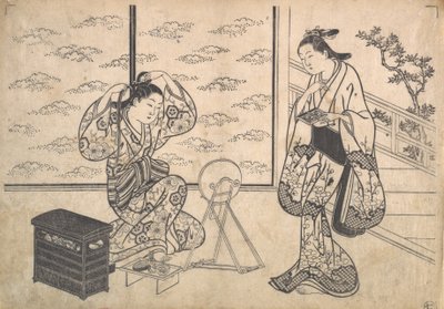 Due donne in una stanza che si apre su una veranda, ca. 1730 da Hasegawa Mitsunobu