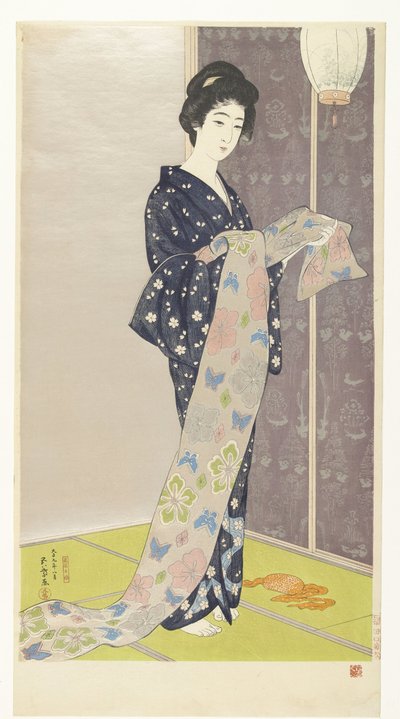 Giovane donna in un kimono estivo da Hashiguchi Goyô