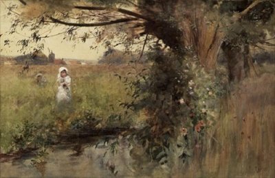 Raccogliendo fiori vicino al ruscello da Hector Caffieri