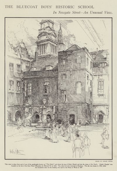 La storica scuola dei Bluecoat Boys in Newgate Street, Londra da Hedley Fitton
