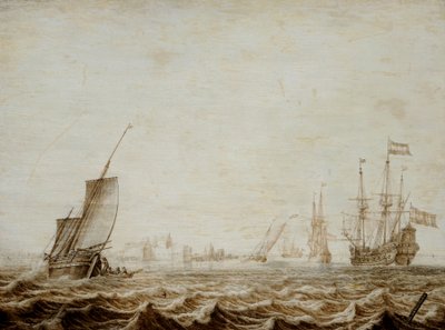 Un Wijdschip che abbassa la vela in un mare mosso, metà del XVII secolo da Heerman Witmont