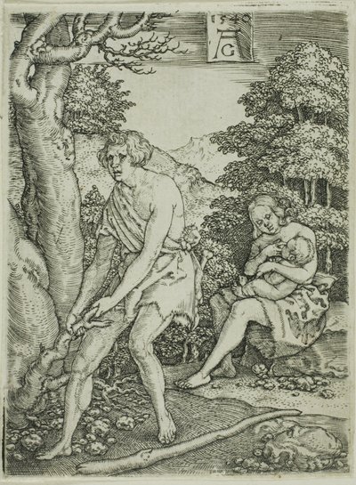 Adamo ed Eva al lavoro, dalla Storia di Adamo ed Eva da Heinrich Aldegrever