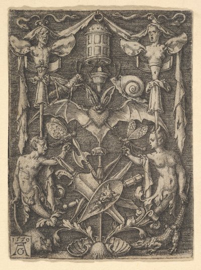 Progetto per un candelabro grottesco con un pipistrello al centro, 1550 da Heinrich Aldegrever