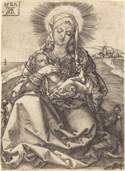 Madonna in un paesaggio seduta su un cuscino, 1527 da Heinrich Aldegrever