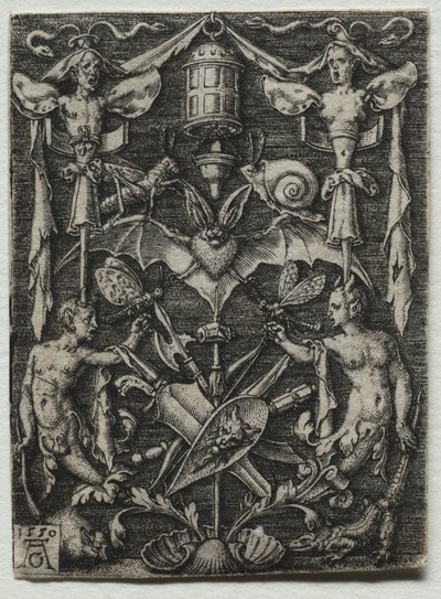Disegno ornamentale con un pipistrello al centro da Heinrich Aldegrever