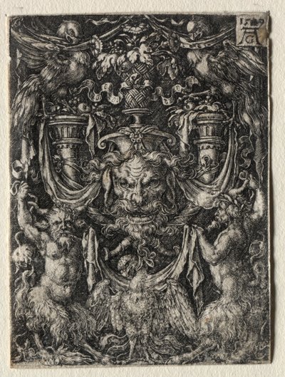Disegno ornamentale con una maschera e un