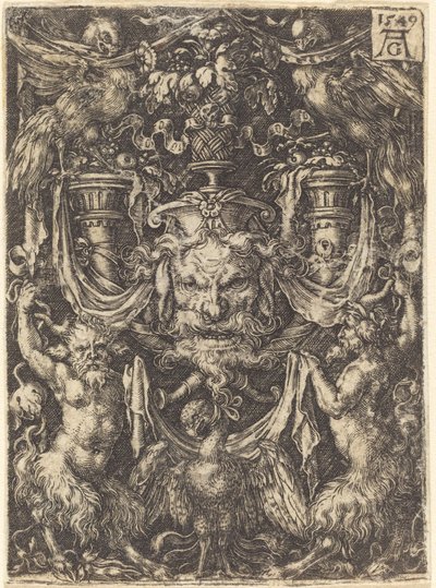 Ornamento con maschera, aquila tra satiri sotto da Heinrich Aldegrever