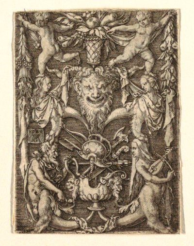 Ornamento con maschera e figure grottesche da Heinrich Aldegrever