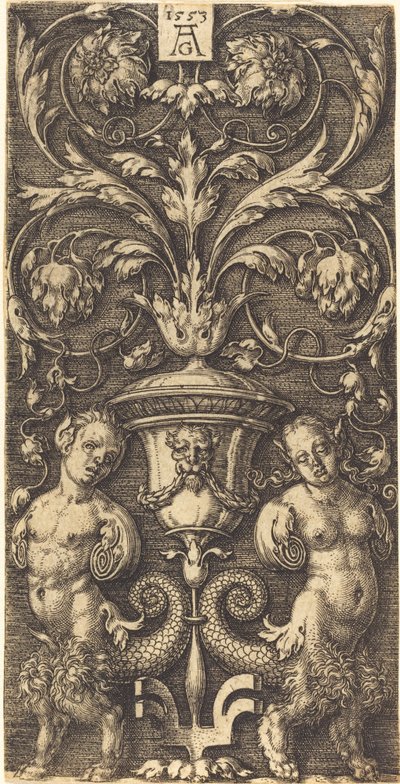Ornamento con vaso e due figure femminili da Heinrich Aldegrever