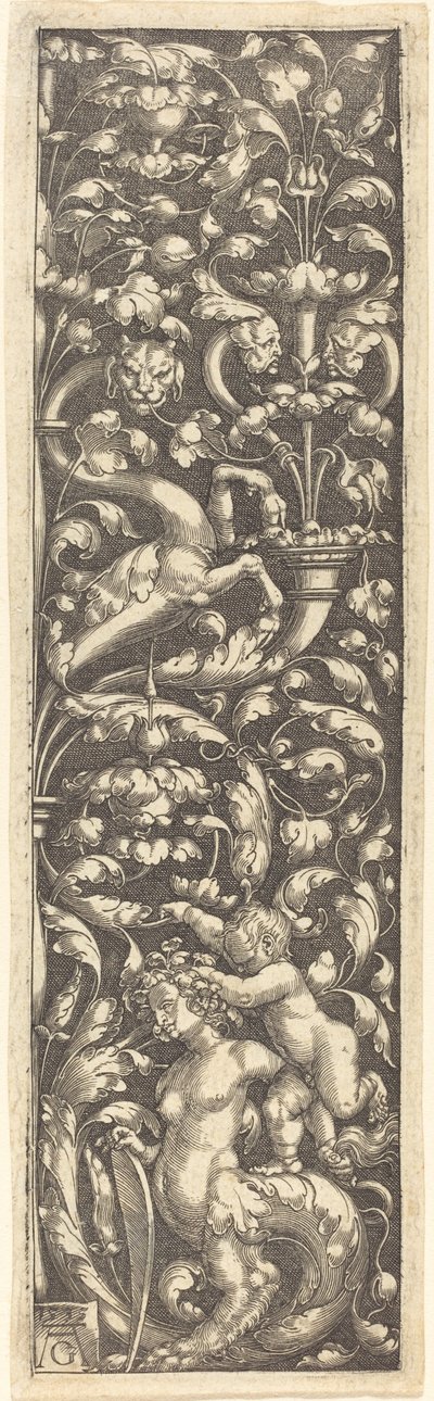 Ornamento con un Bambino sul Dorso di una Sfinge, 1535 da Heinrich Aldegrever
