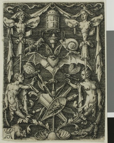 Disegno ornamentale con un pipistrello al centro da Heinrich Aldegrever