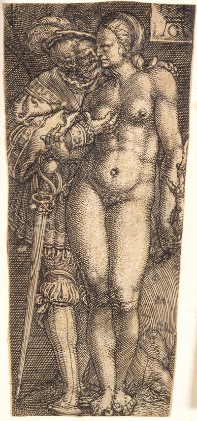 Design di guaina con soldato e donna nuda da Heinrich Aldegrever