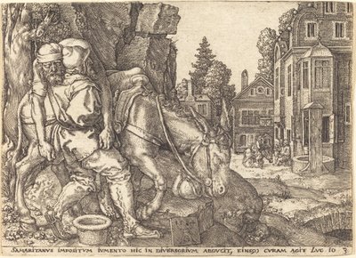 Il buon samaritano che mette il viaggiatore su un mulo da Heinrich Aldegrever