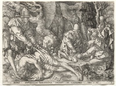 La Parabola del Buon Samaritano: I Ladri che Attaccano i Viaggiatori da Heinrich Aldegrever